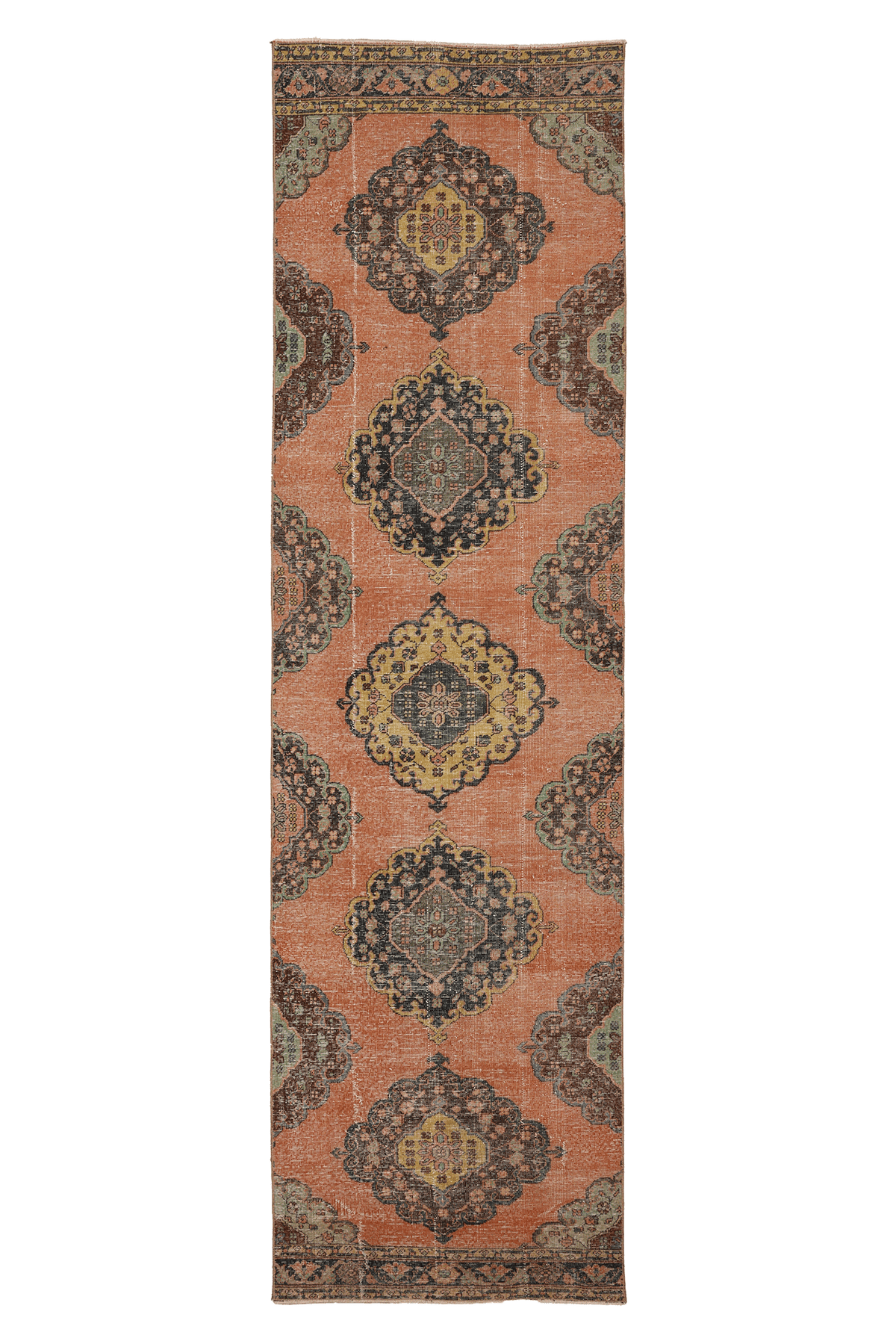 Vintage Konya Turkish Runner Rug 3x12 ft — Orange & Brown Floral (No. 39159)