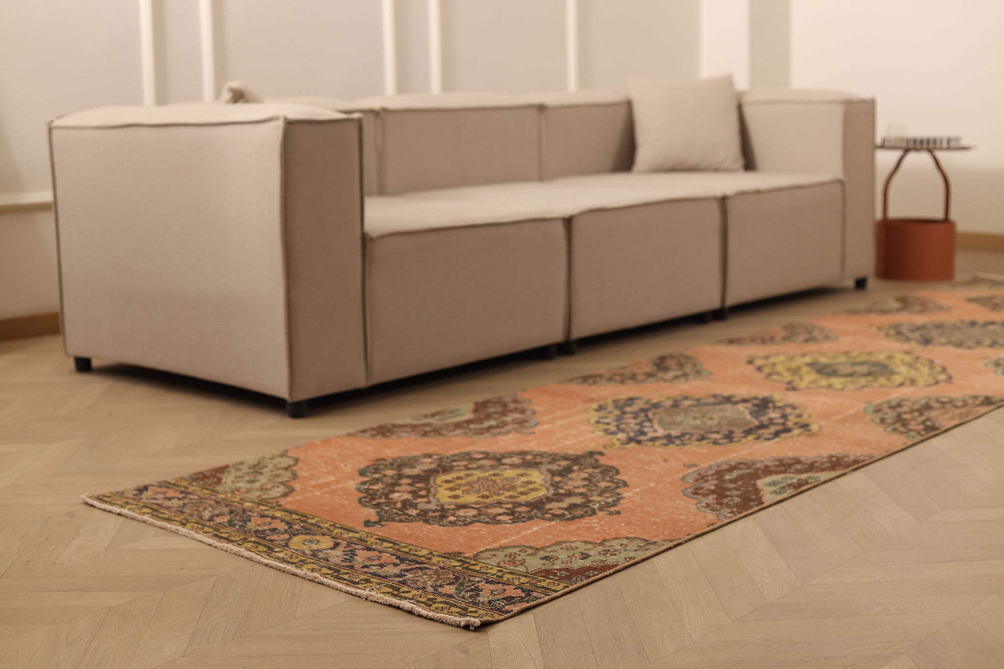 Vintage Konya Turkish Runner Rug 3x12 ft — Orange & Brown Floral (No. 39159)