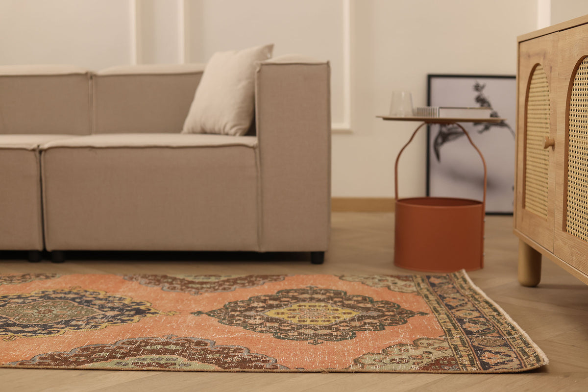 Vintage Konya Turkish Runner Rug 3x12 ft — Orange & Brown Floral (No. 39159)