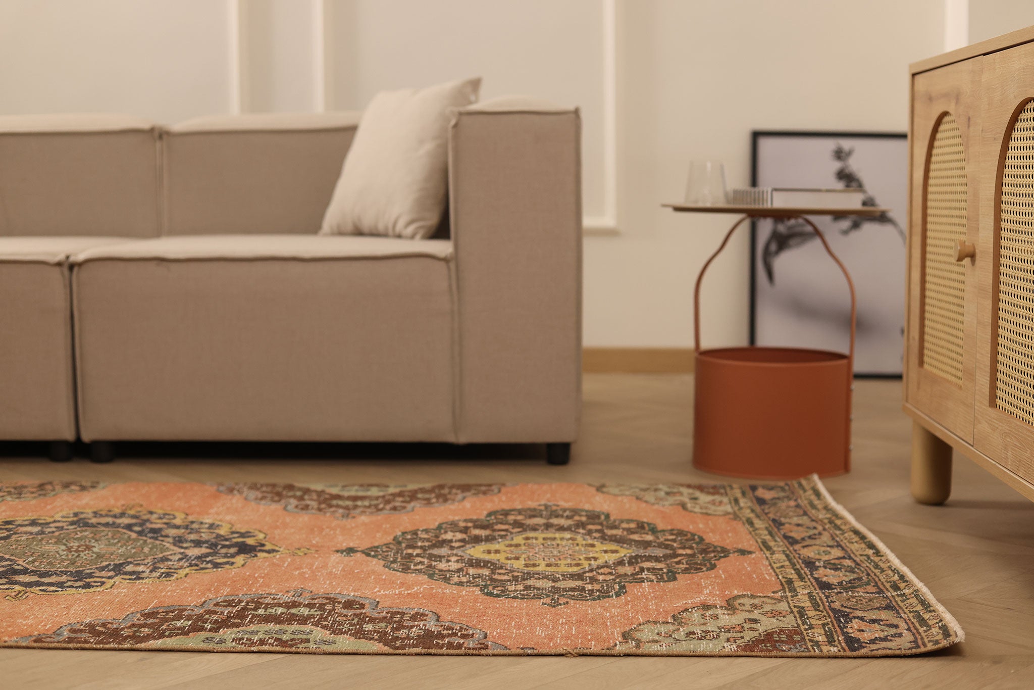 Vintage Konya Turkish Runner Rug 3x12 ft — Orange & Brown Floral (No. 39159)