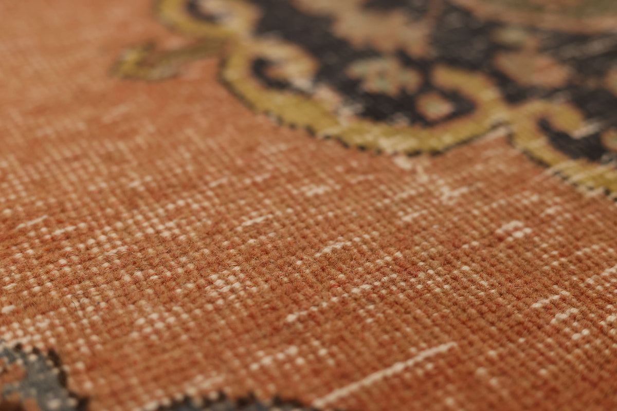Vintage Konya Turkish Runner Rug 3x12 ft — Orange & Brown Floral (No. 39159)
