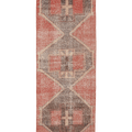 Vintage Malatya Turkish Runner Rug 3x11 ft — Red & Gray Geometric