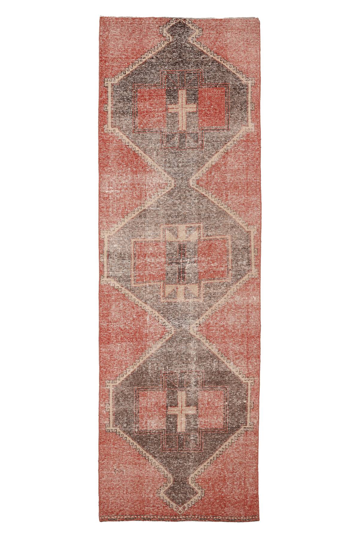 Vintage Malatya Turkish Runner Rug 3x11 ft — Red & Gray Geometric