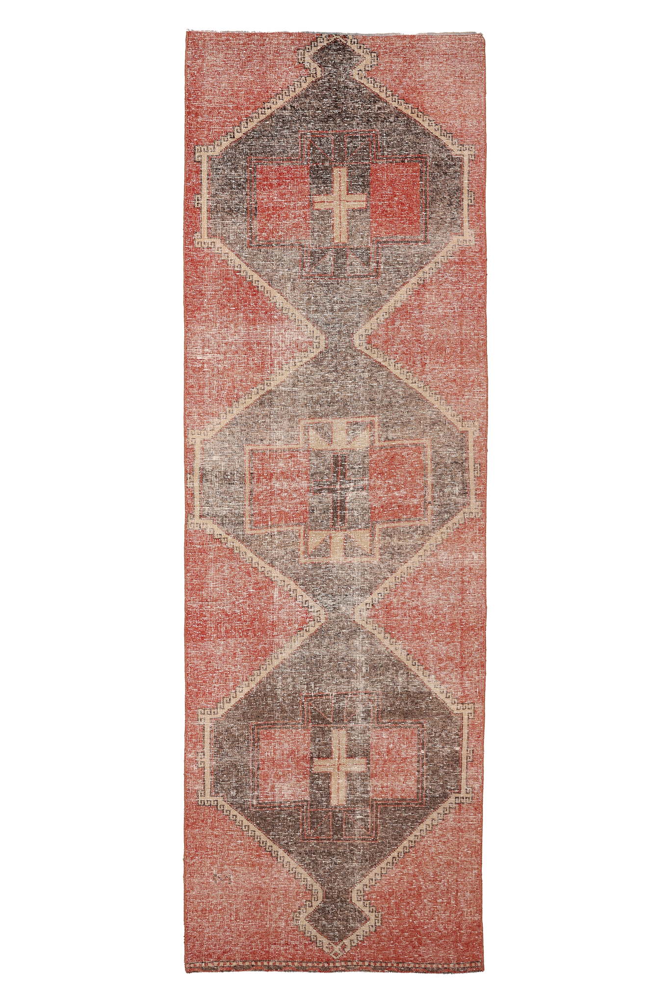 Vintage Malatya Turkish Runner Rug 3x11 ft — Red & Gray Geometric