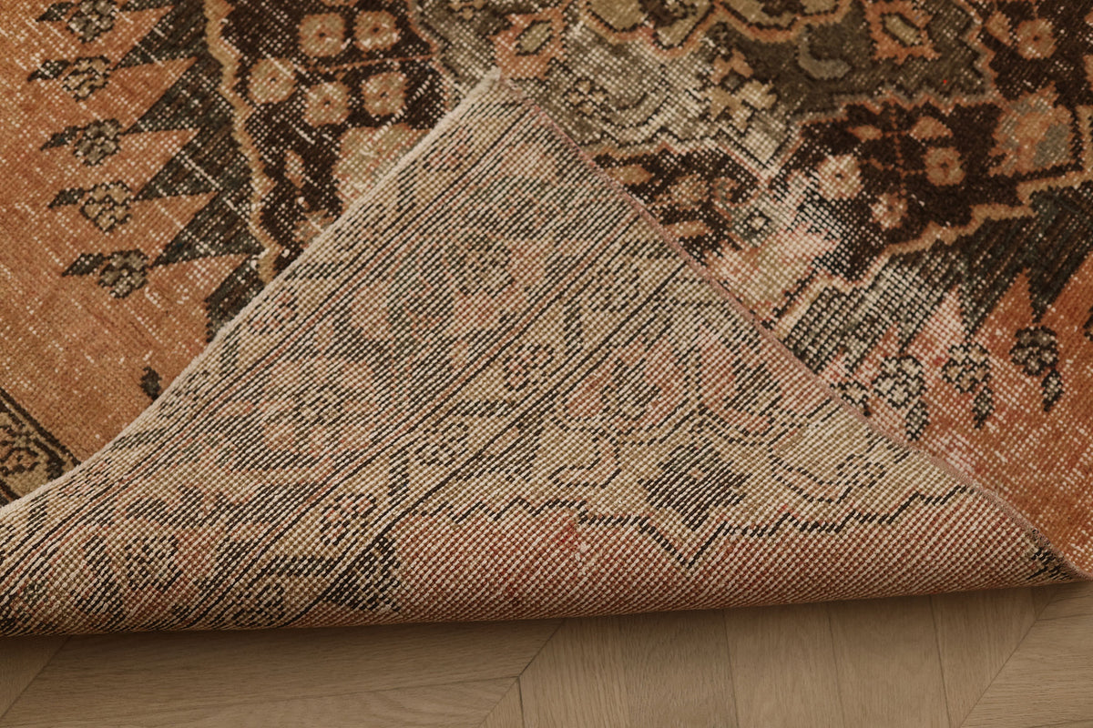 Vintage Konya Turkish Runner Rug 3x12 ft — Orange & Brown Geometric