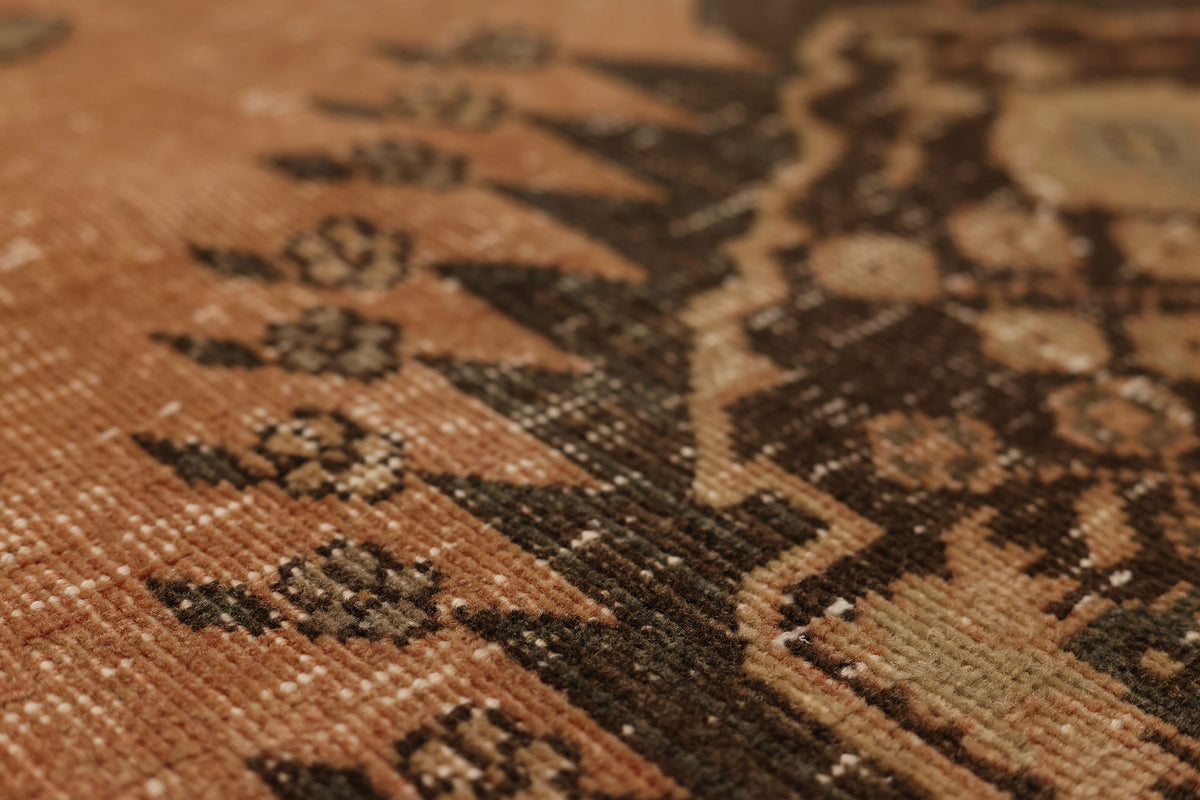 Vintage Konya Turkish Runner Rug 3x12 ft — Orange & Brown Geometric