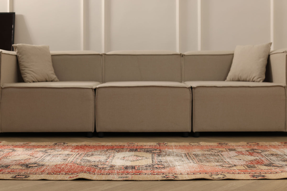 Vintage Malatya Turkish Runner Rug 3x12 ft — Red & Beige Distressed