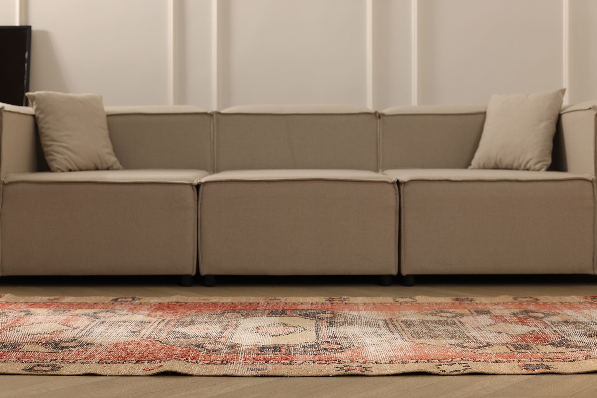 Vintage Malatya Turkish Runner Rug 3x12 ft — Red & Beige Distressed