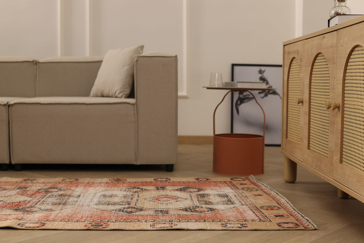 Vintage Malatya Turkish Runner Rug 3x12 ft — Red & Beige Distressed