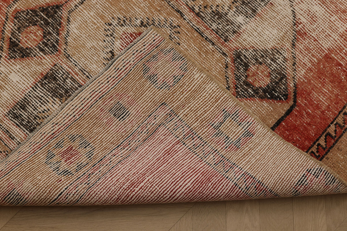 Vintage Malatya Turkish Runner Rug 3x12 ft — Red & Beige Distressed