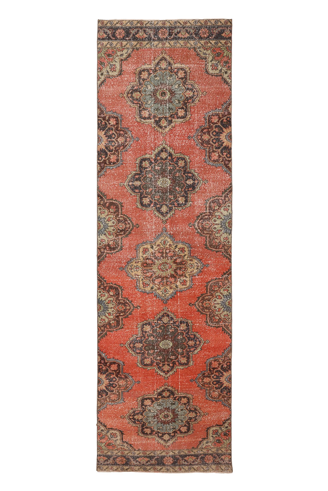 Vintage Konya Turkish Runner Rug 3x11 ft — Red & Brown Floral
