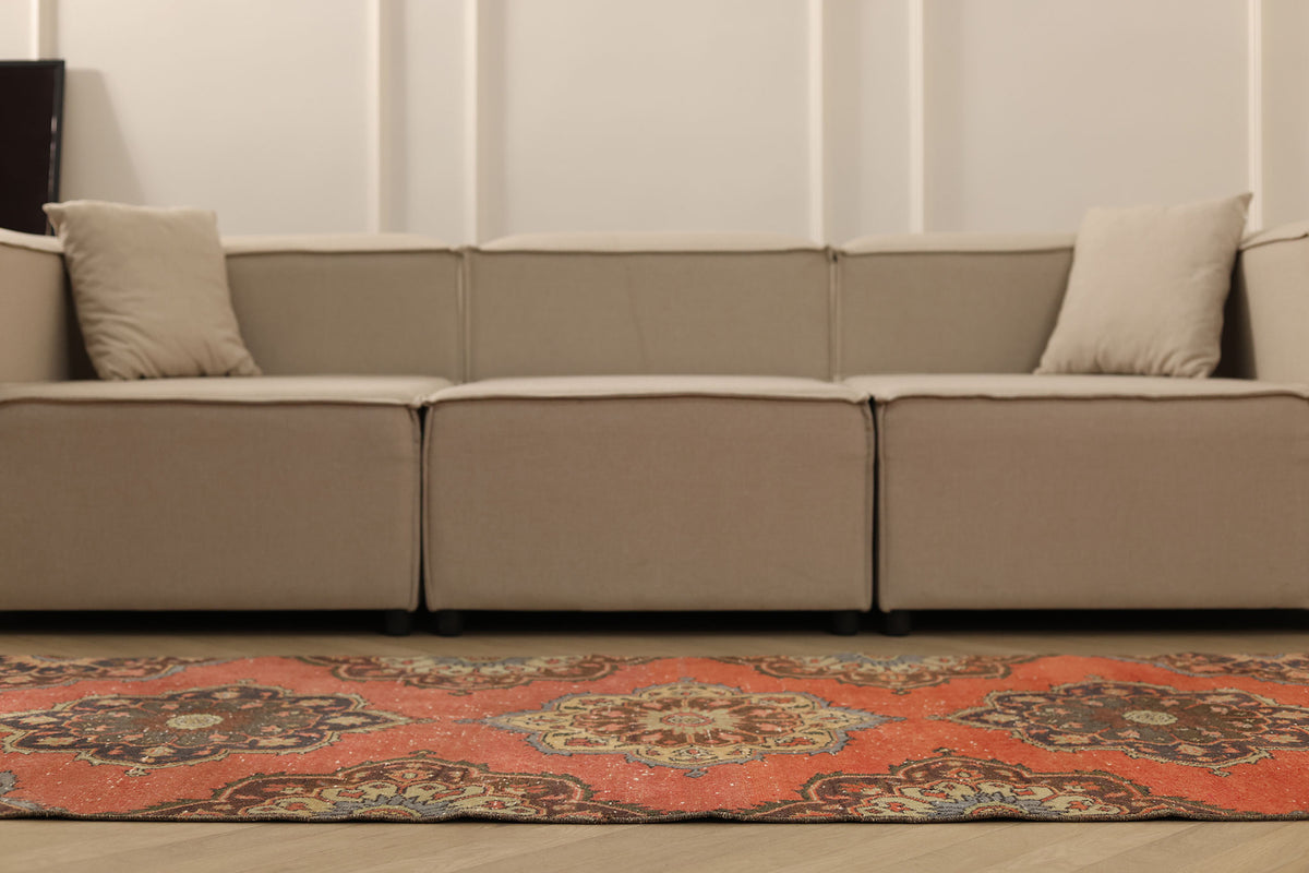 Vintage Konya Turkish Runner Rug 3x11 ft — Red & Brown Floral