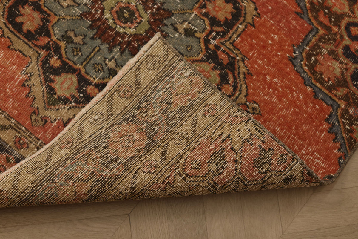Vintage Konya Turkish Runner Rug 3x11 ft — Red & Brown Floral