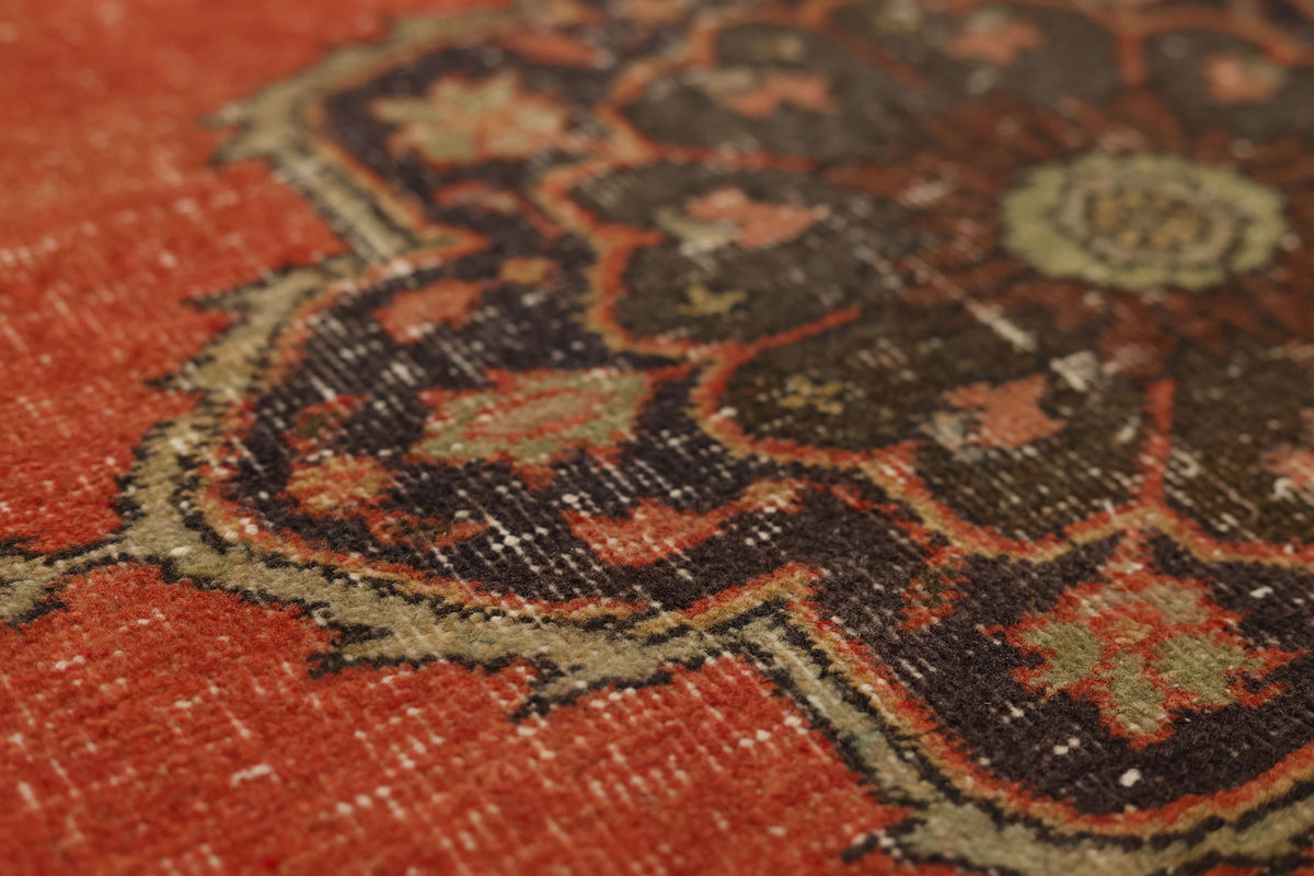 Vintage Konya Turkish Runner Rug 3x11 ft — Red & Brown Floral