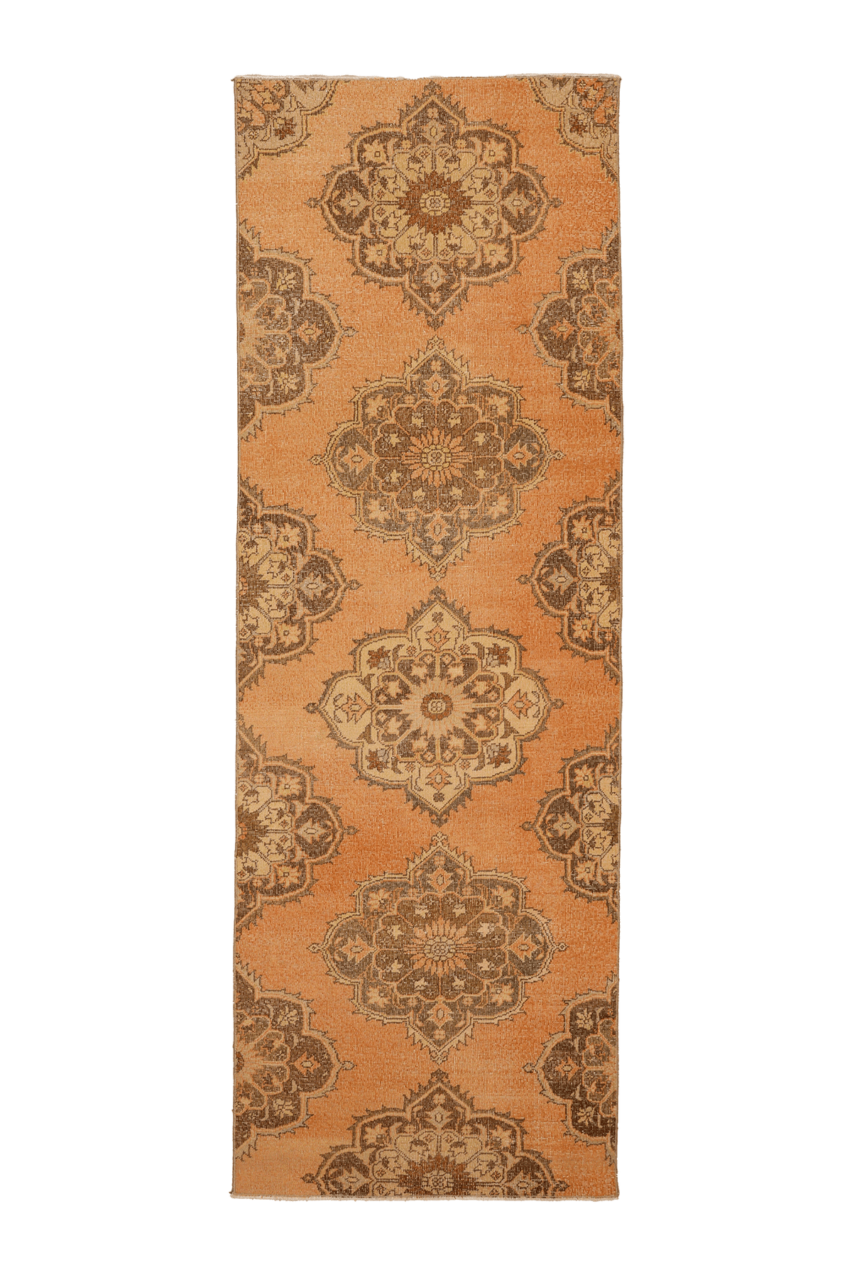Vintage Konya Turkish Runner Rug 3x10 ft — Orange & Brown Floral