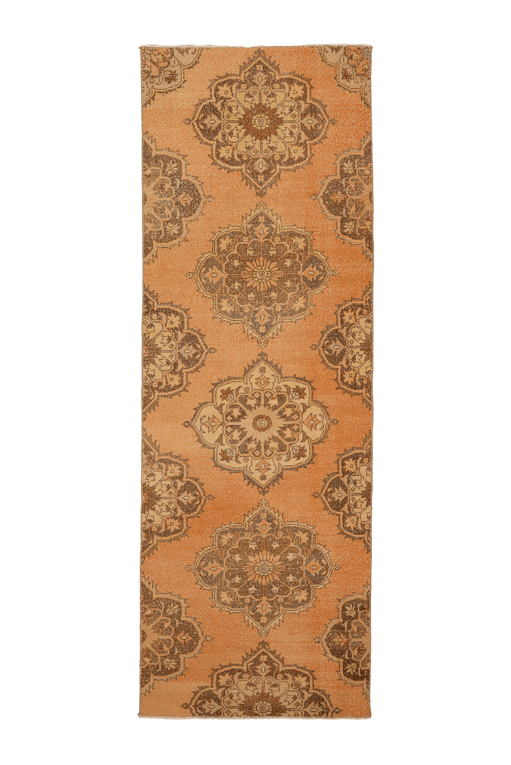 Vintage Konya Turkish Runner Rug 3x10 ft — Orange & Brown Floral