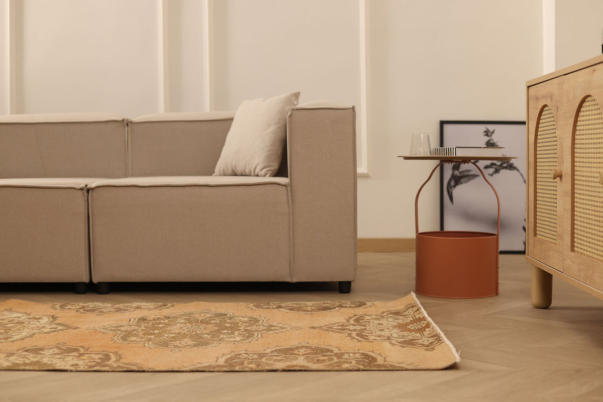 Vintage Konya Turkish Runner Rug 3x10 ft — Orange & Brown Floral