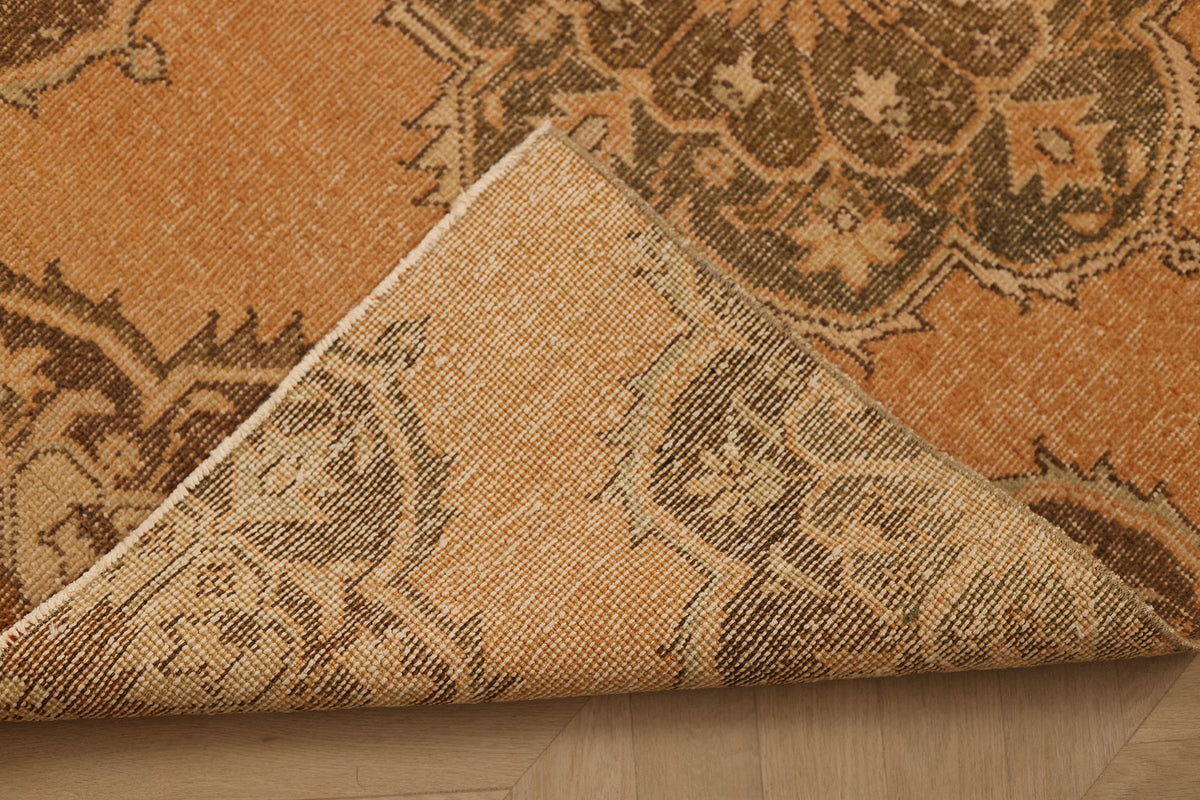 Vintage Konya Turkish Runner Rug 3x10 ft — Orange & Brown Floral