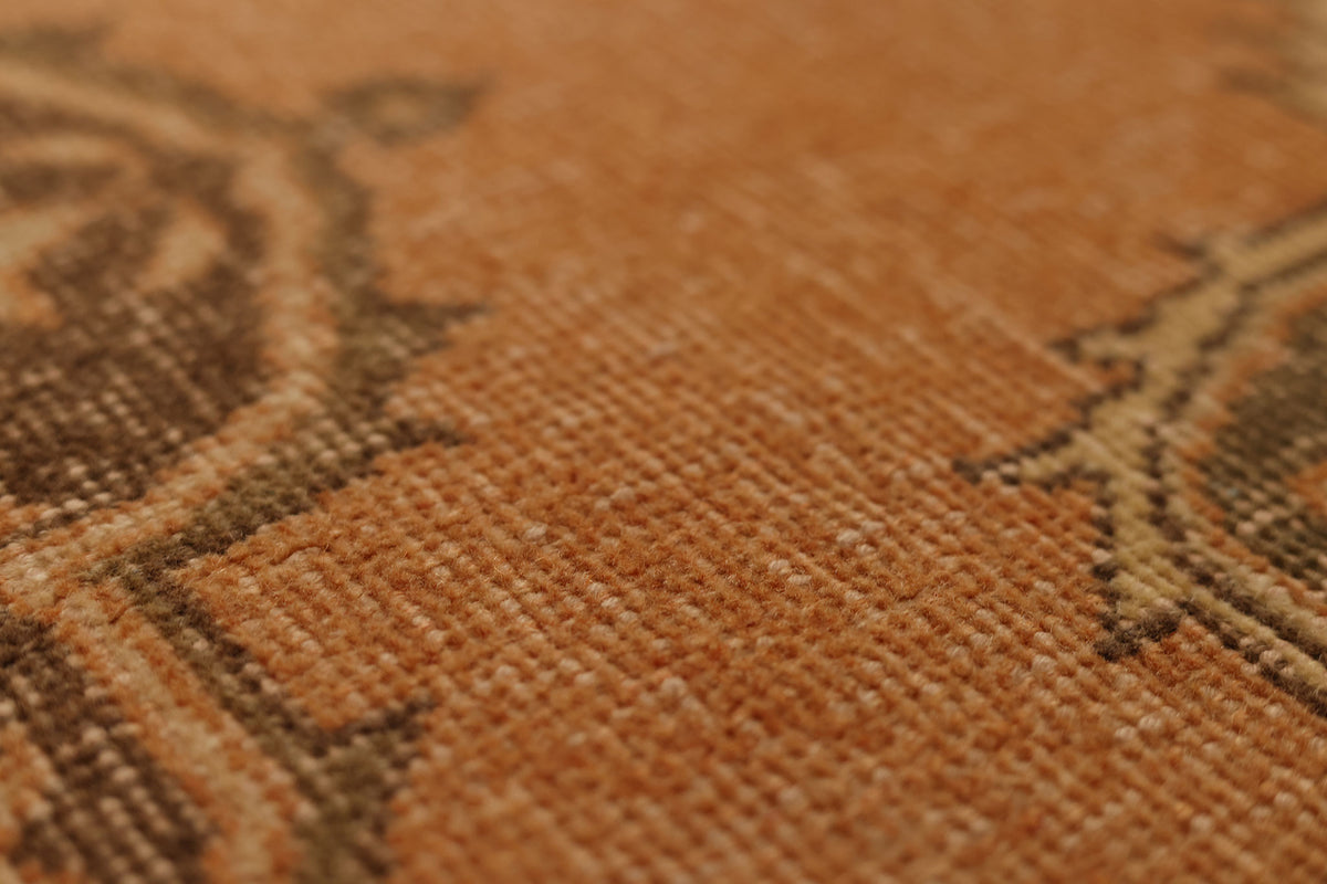 Vintage Konya Turkish Runner Rug 3x10 ft — Orange & Brown Floral