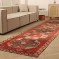 Vintage Malatya Turkish Runner Rug 3x13 ft — Red & Brown Geometric