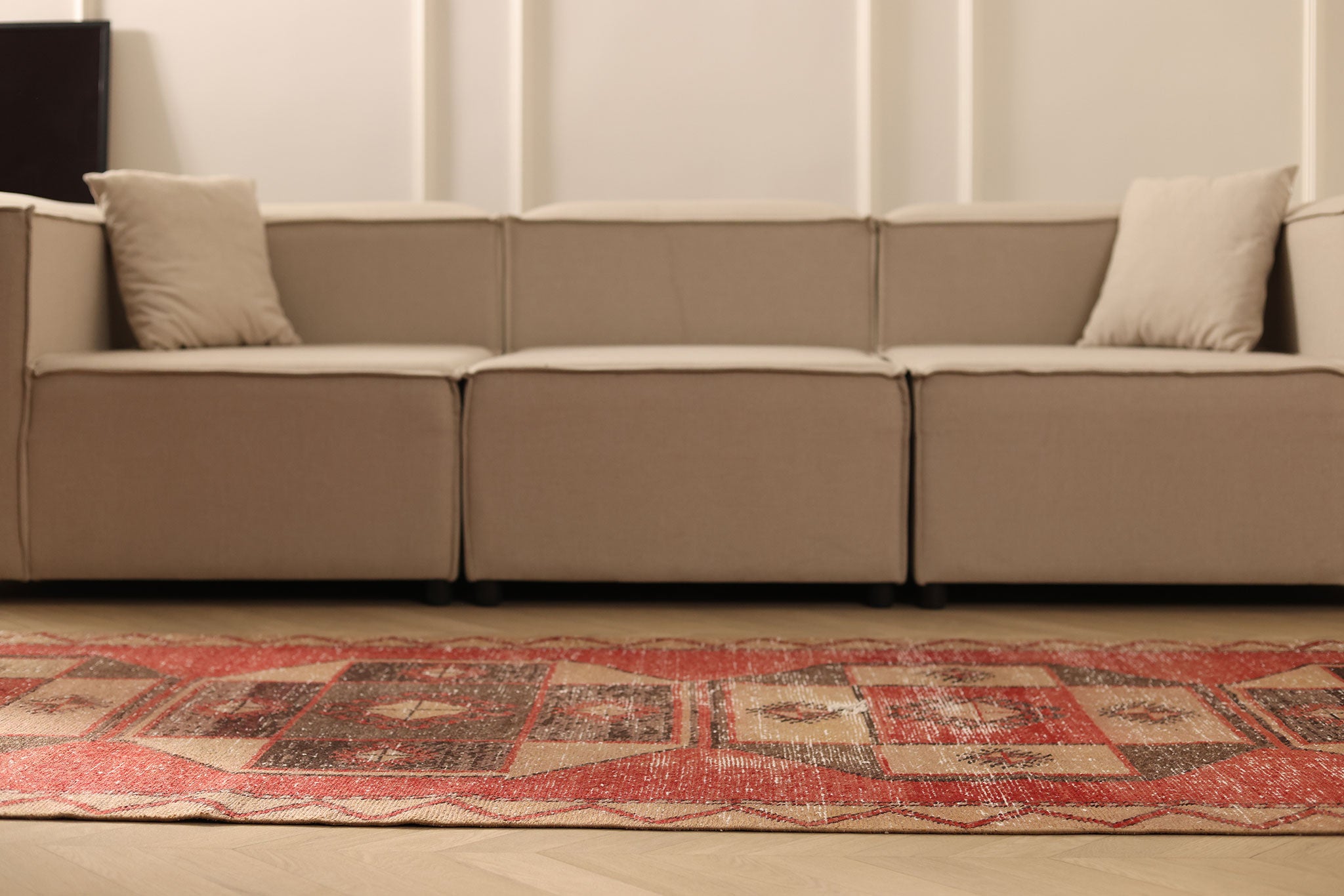 Vintage Malatya Turkish Runner Rug 3x13 ft — Red & Brown Geometric