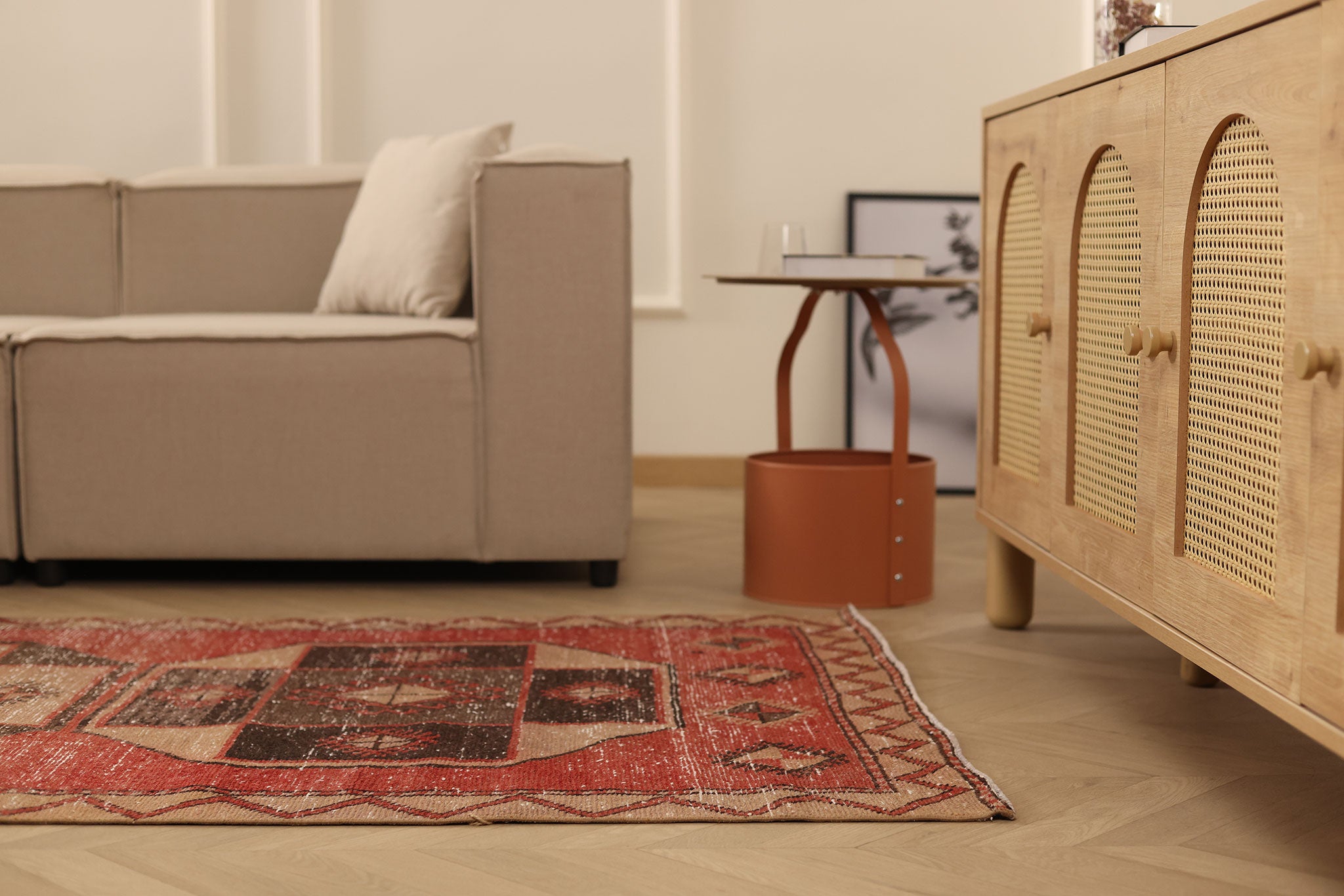 Vintage Malatya Turkish Runner Rug 3x13 ft — Red & Brown Geometric