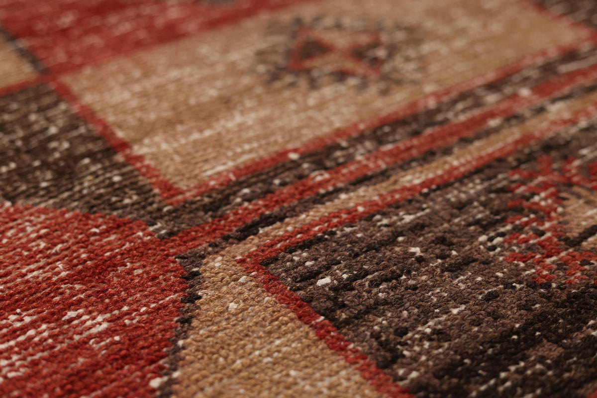 Vintage Malatya Turkish Runner Rug 3x13 ft — Red & Brown Geometric