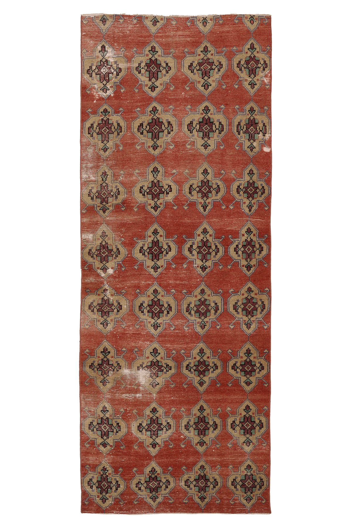 Vintage Malatya Turkish Runner Rug 3x9 ft — Red & Beige Geometric