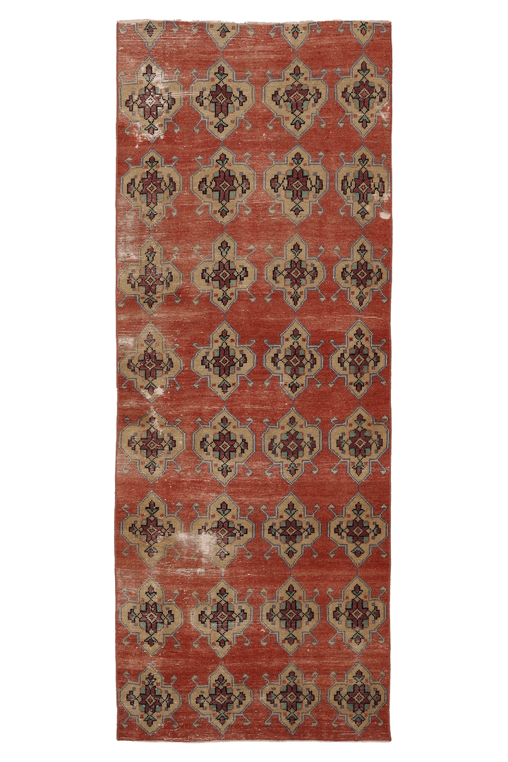 Vintage Malatya Turkish Runner Rug 3x9 ft — Red & Beige Geometric