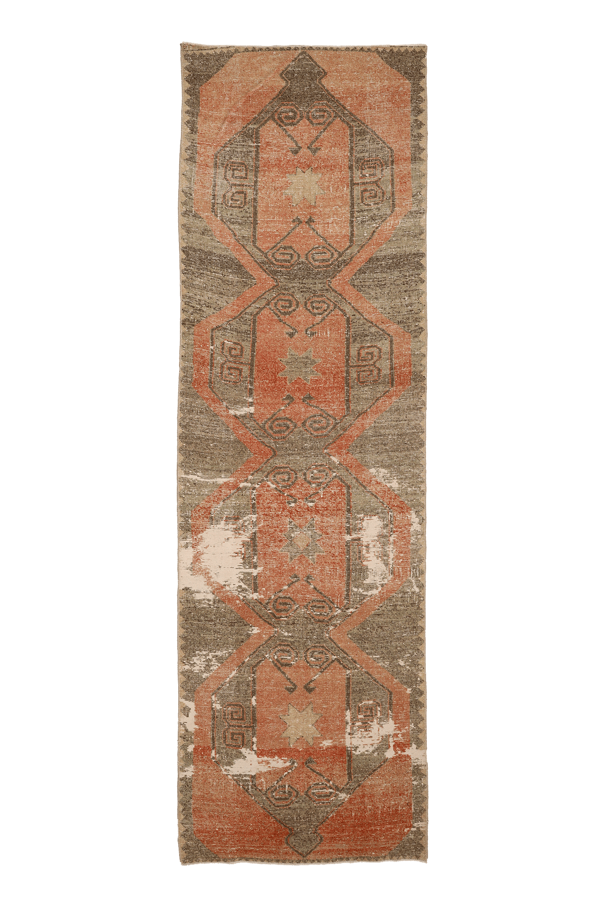 Vintage Malatya Turkish Runner Rug 3x11 ft — Orange & Brown Distressed