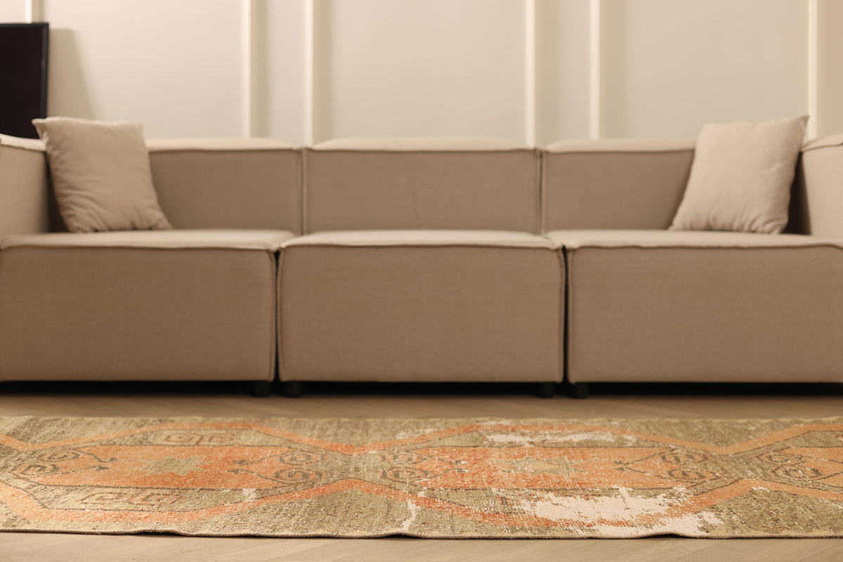 Vintage Malatya Turkish Runner Rug 3x11 ft — Orange & Brown Distressed