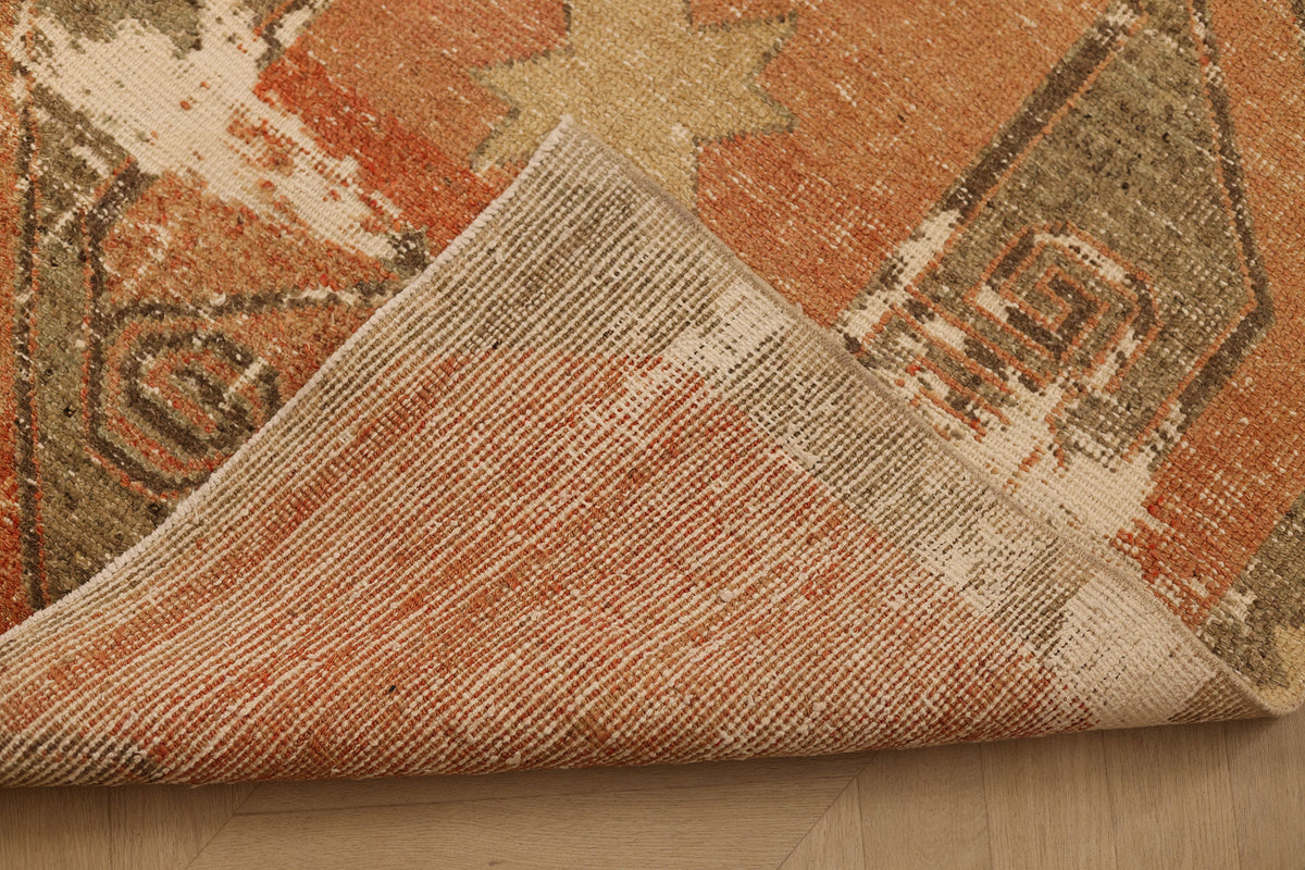 Vintage Malatya Turkish Runner Rug 3x11 ft — Orange & Brown Distressed