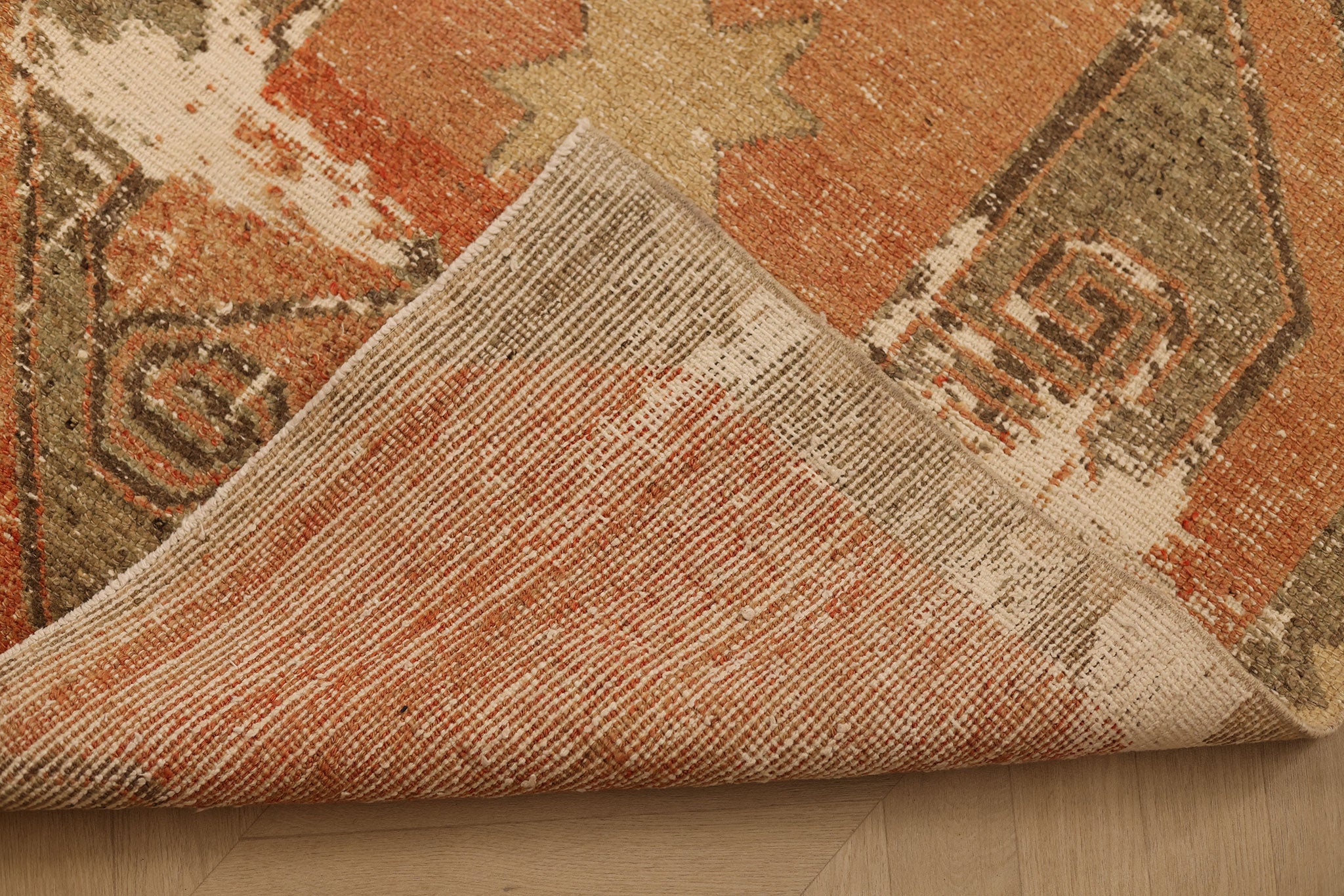 Vintage Malatya Turkish Runner Rug 3x11 ft — Orange & Brown Distressed