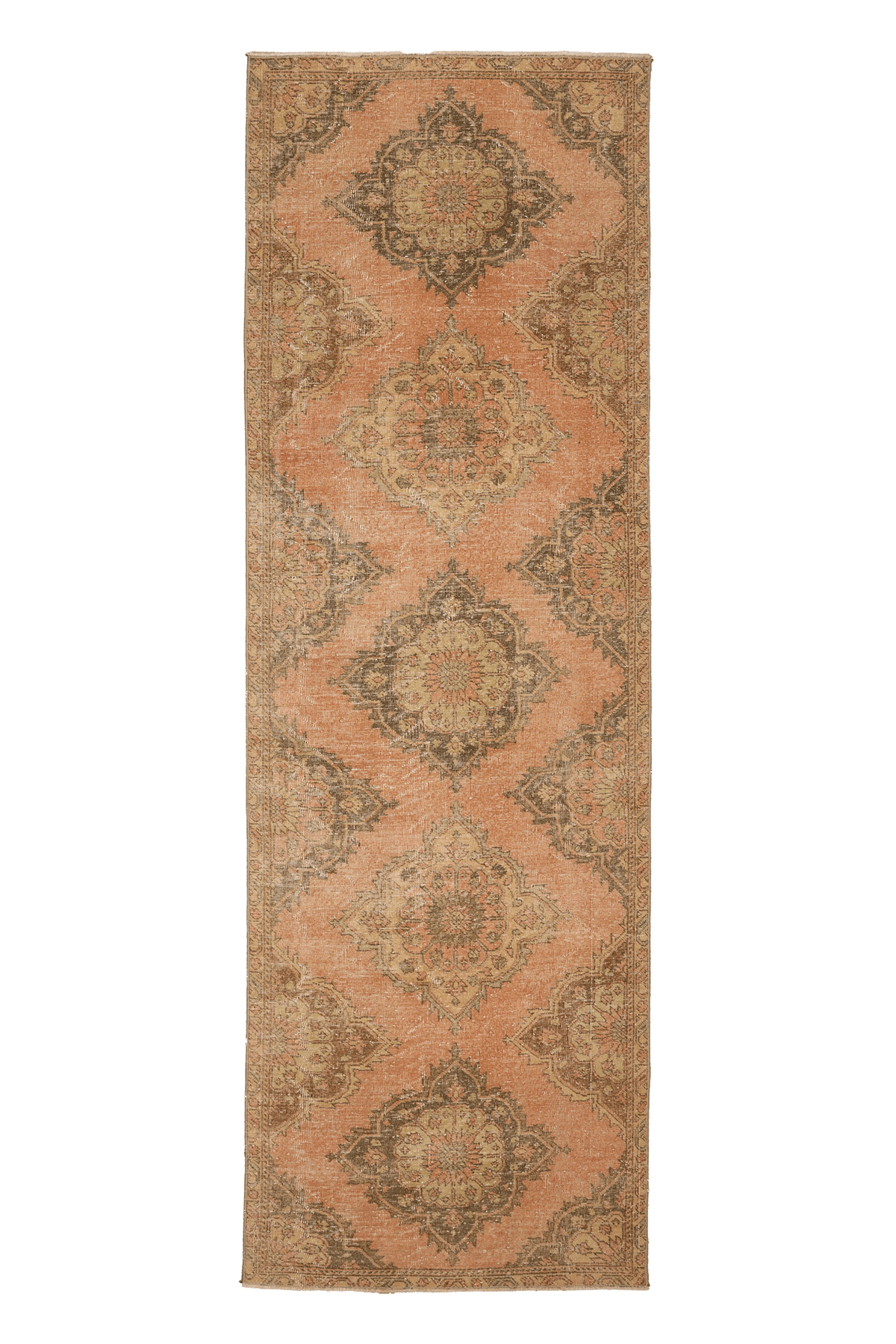 Vintage Konya Turkish Runner Rug 3x11 ft — Orange & Brown Geometric (No. 39198)