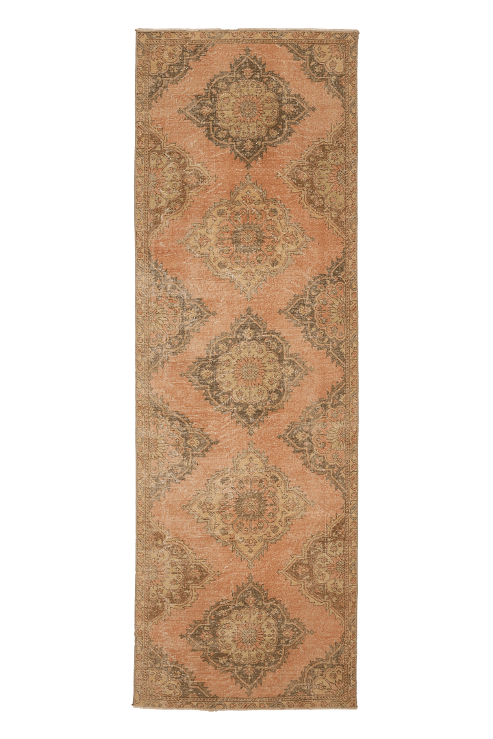 Vintage Konya Turkish Runner Rug 3x11 ft — Orange & Brown Geometric (No. 39198)