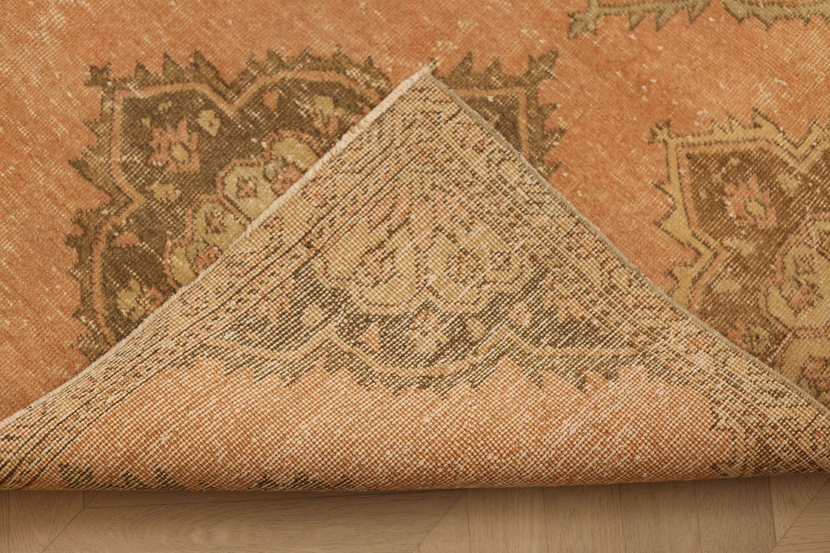 Vintage Konya Turkish Runner Rug 3x11 ft — Orange & Brown Geometric (No. 39198)