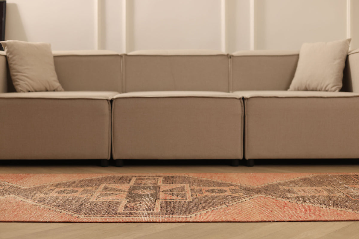 Vintage Malatya Turkish Runner Rug 3x11 ft — Orange & Brown Geometric (No. 39205)