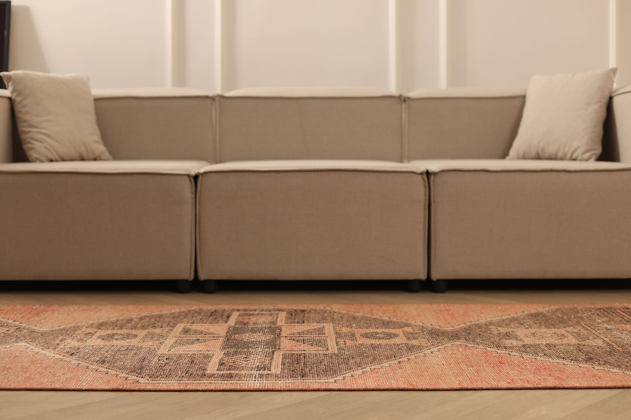 Vintage Malatya Turkish Runner Rug 3x11 ft — Orange & Brown Geometric (No. 39205)