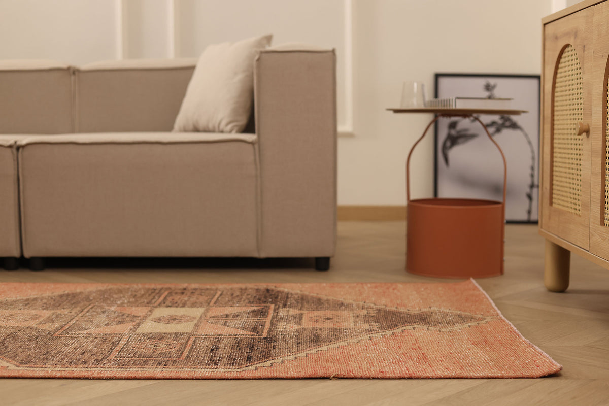 Vintage Malatya Turkish Runner Rug 3x11 ft — Orange & Brown Geometric (No. 39205)