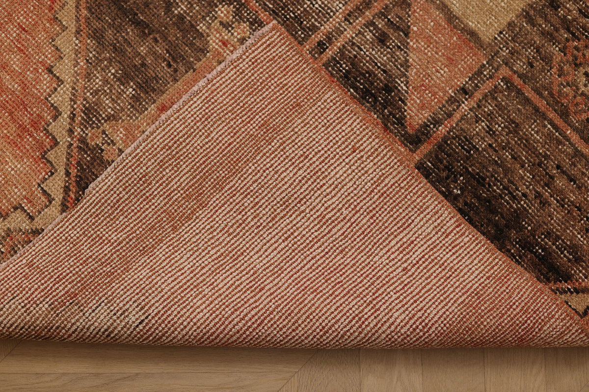 Vintage Malatya Turkish Runner Rug 3x11 ft — Orange & Brown Geometric (No. 39205)