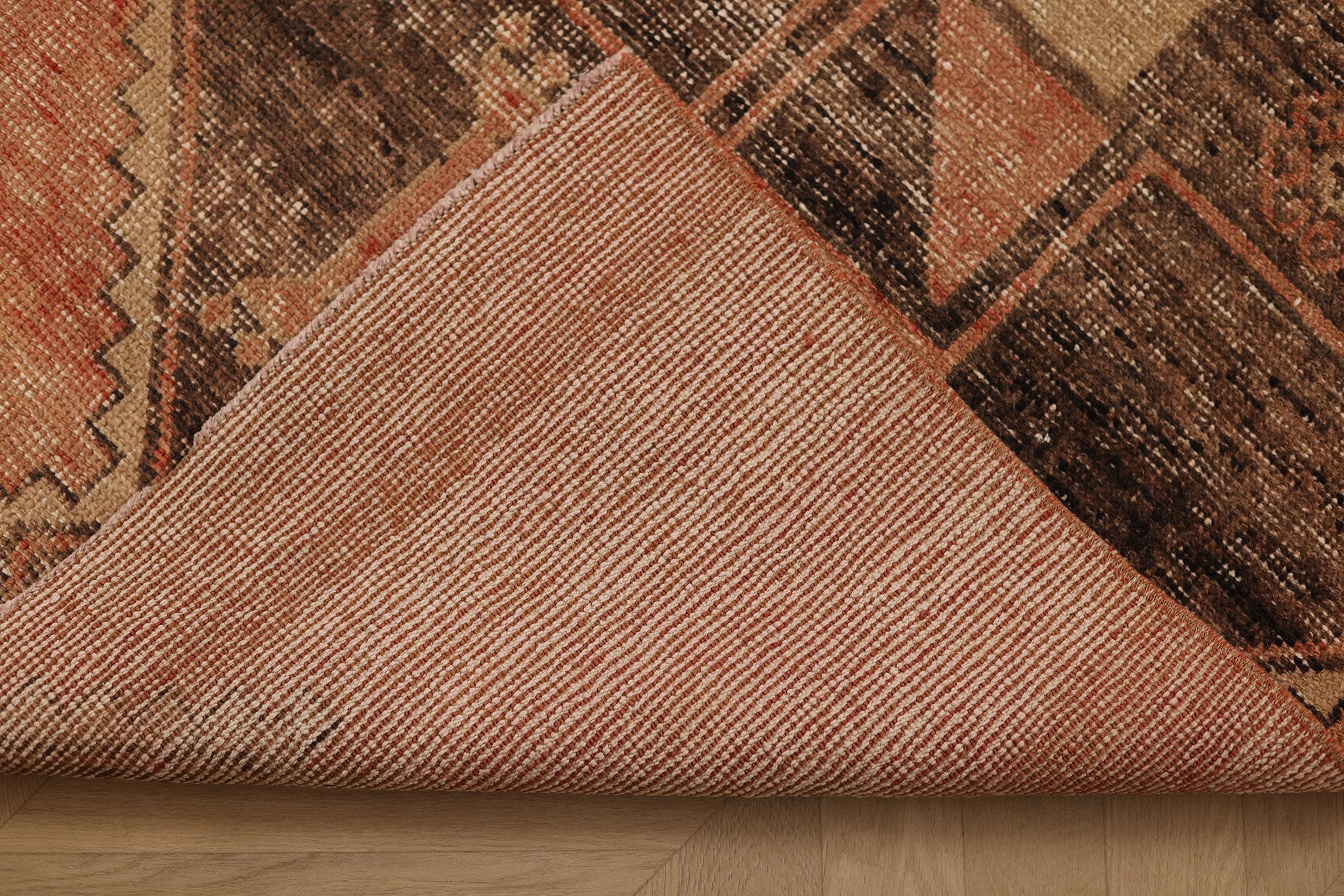 Vintage Malatya Turkish Runner Rug 3x11 ft — Orange & Brown Geometric (No. 39205)