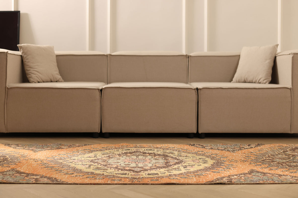 Vintage Konya Turkish Runner Rug 3x13 ft — Orange & Brown Geometric