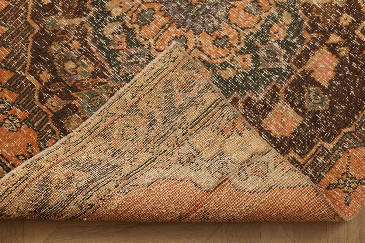 Vintage Konya Turkish Runner Rug 3x13 ft — Orange & Brown Geometric