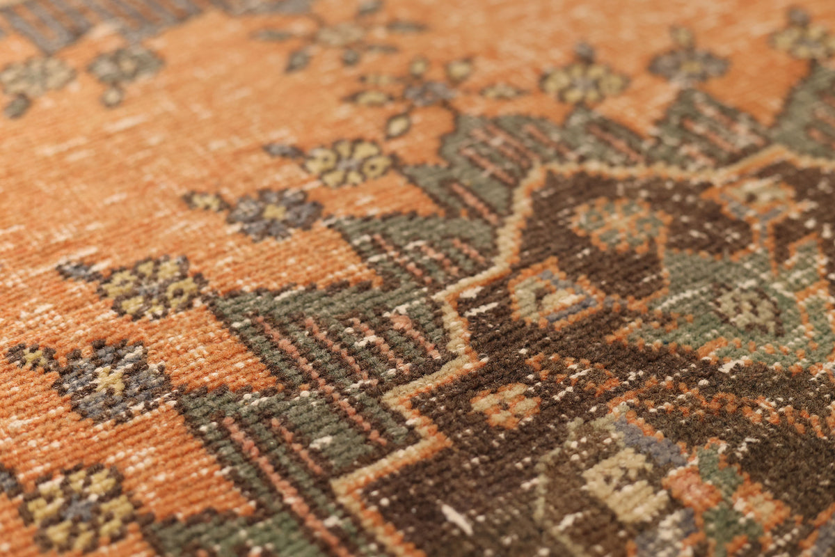 Vintage Konya Turkish Runner Rug 3x13 ft — Orange & Brown Geometric