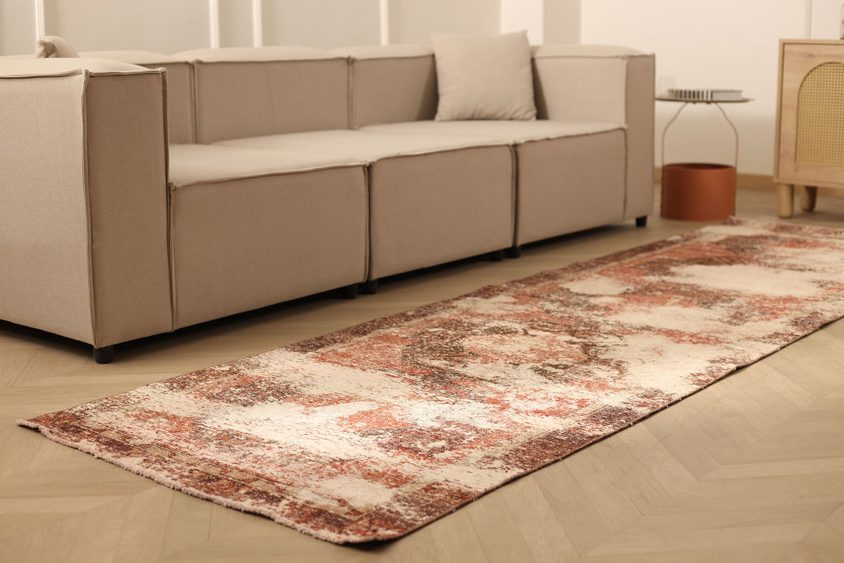 Vintage Malatya Turkish Runner Rug 3x11 ft — Red & Beige Distressed