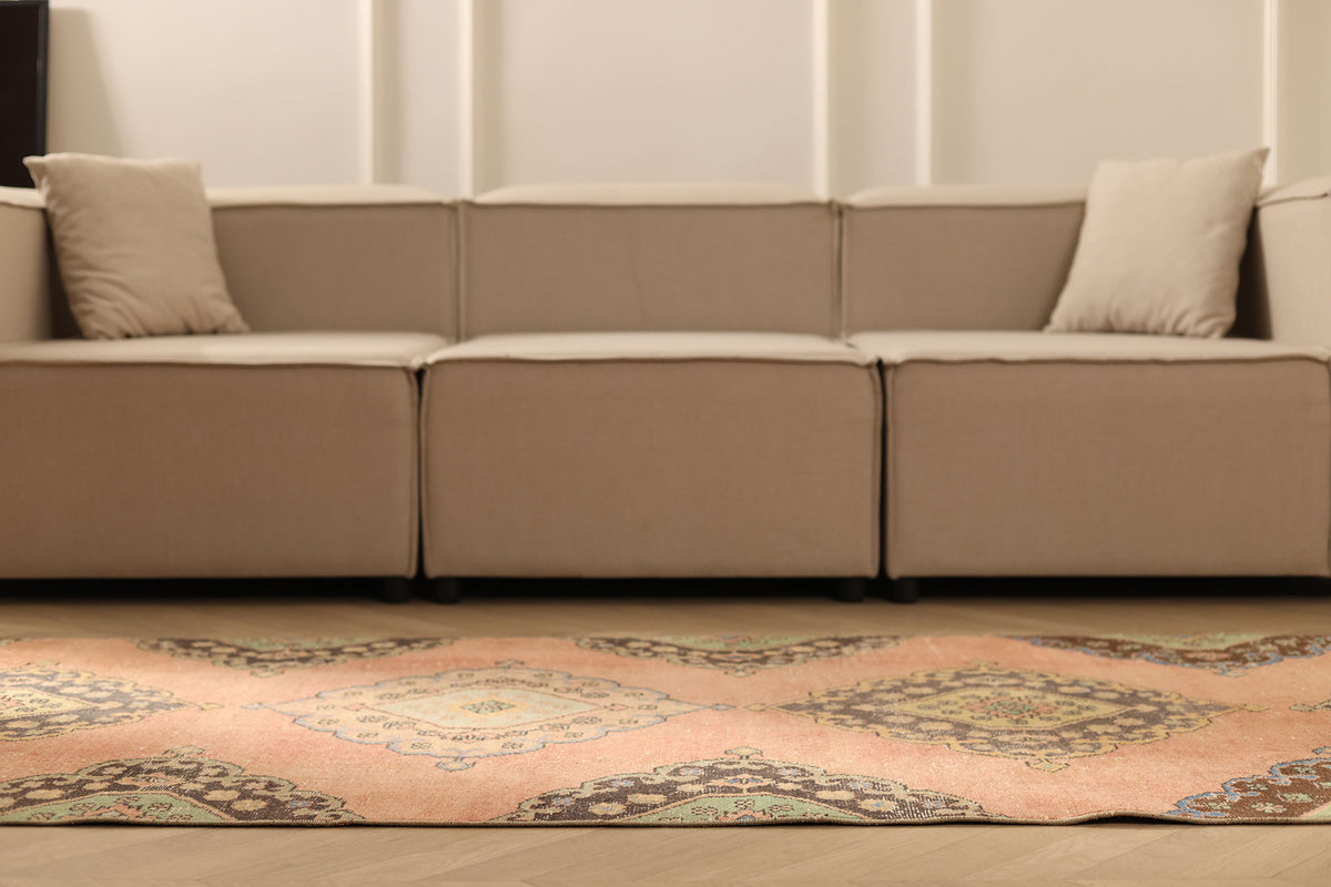 Vintage Konya Turkish Runner Rug 3x12 ft — Orange & Brown Geometric (No. 39220)