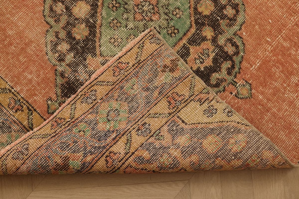 Vintage Konya Turkish Runner Rug 3x12 ft — Orange & Brown Geometric (No. 39220)