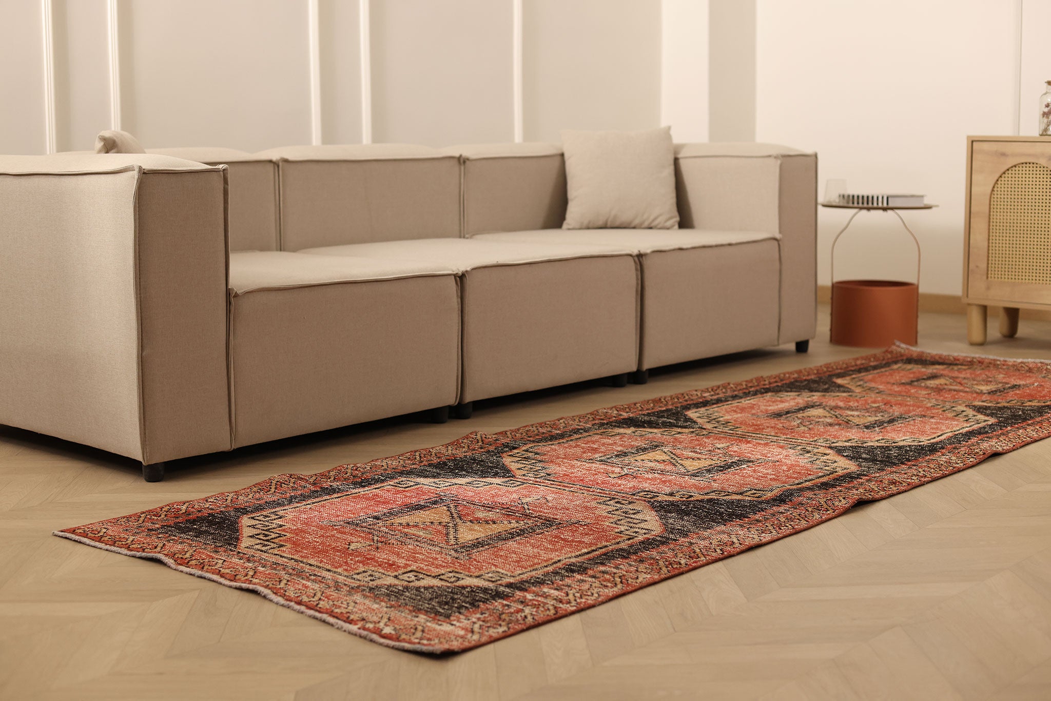 Vintage Malatya Turkish Runner Rug 3x10 ft — Red & Brown Geometric (No. 39224)