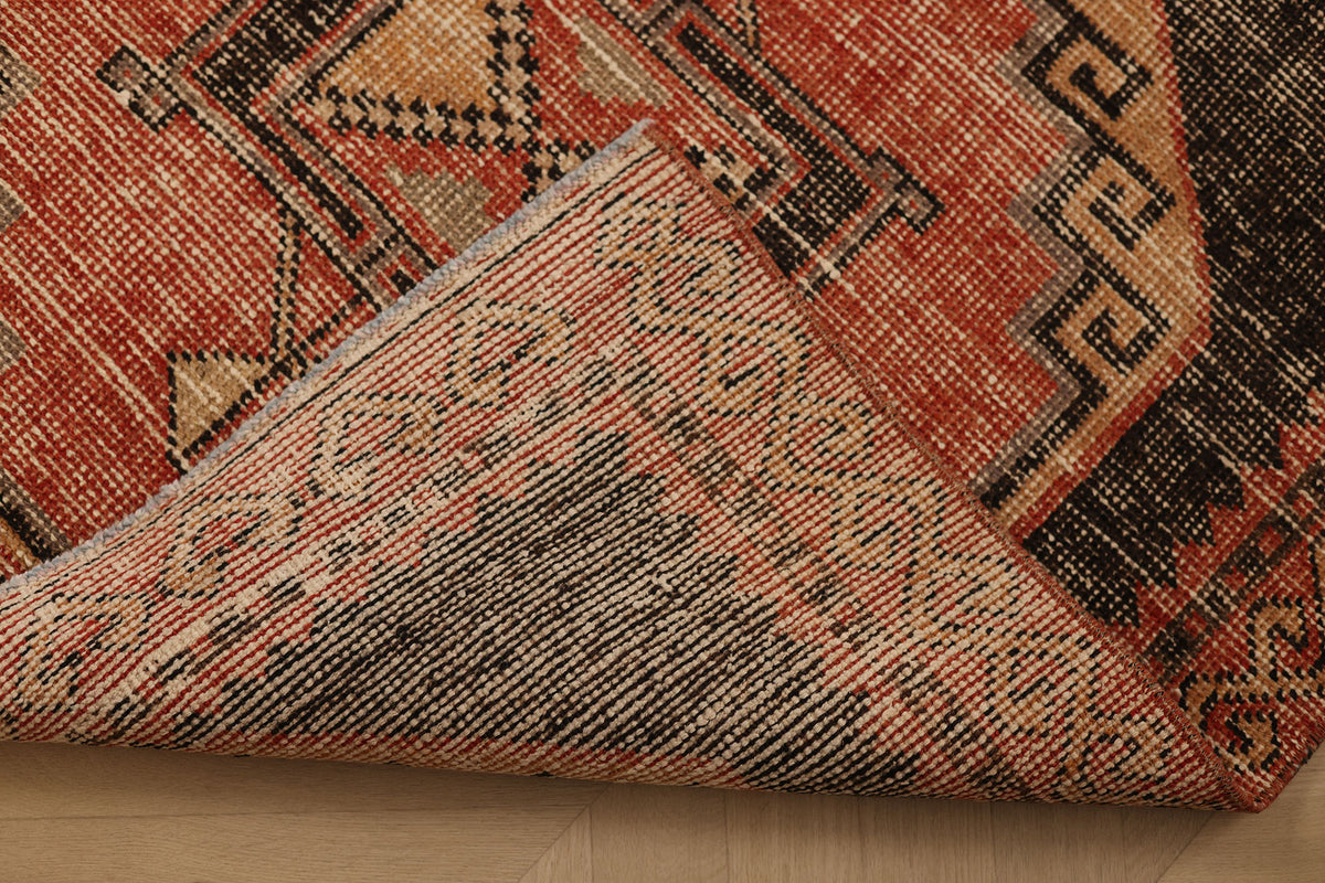 Vintage Malatya Turkish Runner Rug 3x10 ft — Red & Brown Geometric (No. 39224)