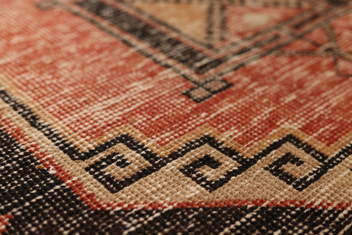 Vintage Malatya Turkish Runner Rug 3x10 ft — Red & Brown Geometric (No. 39224)